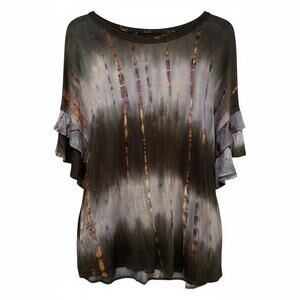 Heimish Gray Shirt Blouse Ruffled Sleeves Boho Indie Grunge Twee Tie-dyed Large